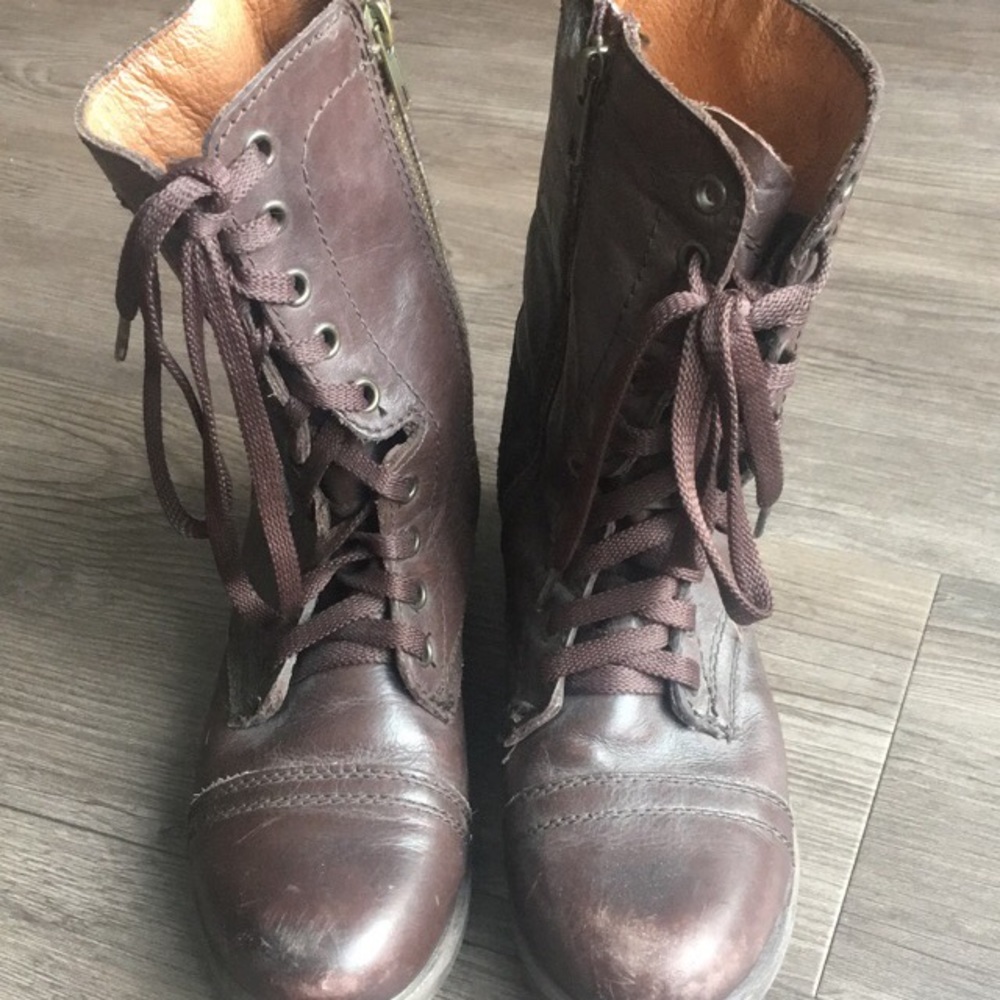 Brown leather combat boots